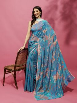 Green Liva Crepe Saree Blossom Minaret by navyasa