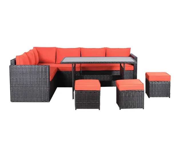 Seven-Piece Synthetic Rattan Sofa Set With Footstool