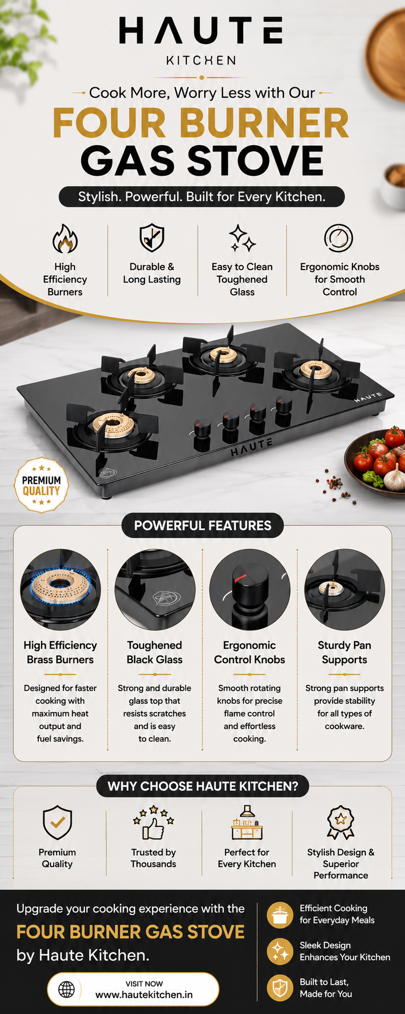 Upgrade Your Kitchen with a Premium Four Burner Gas Stove by Haute Kitchen