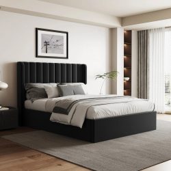 Maddison Black Velvet Ottoman Storage Bed with Lift Base