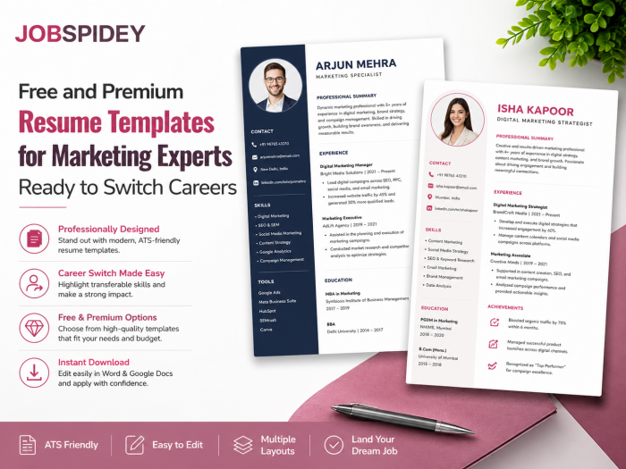 Free and Premium Resume Templates for Marketing Experts Ready to Switch Careers