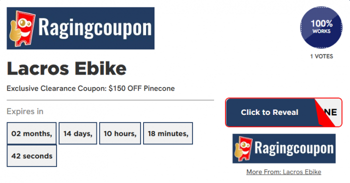 Lacros E bike Promo Code: $150 OFF Pinecone | Raging Coupon
