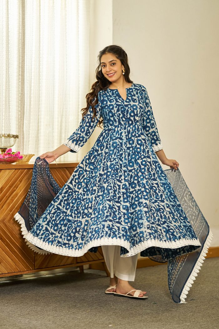 Shop Summer Lounge Wear Neel Dabu Anarkali Set Online