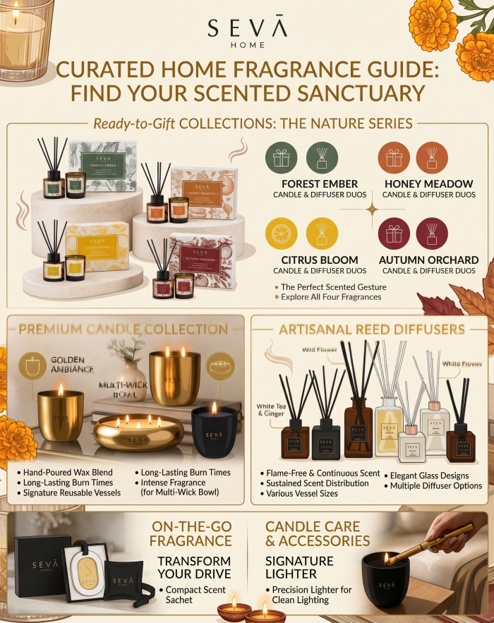 SEVA Home Fragrance Collection: Curated Candles, Reed Diffusers & Gift Sets
