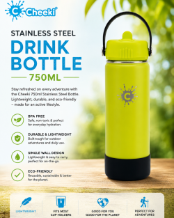 Stainless Steel Drink Bottle 750ml – Lightweight Adventure Bottle by Cheeki