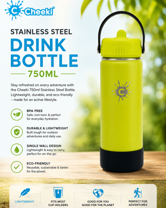 Stainless Steel Drink Bottle 750ml – Lightweight Adventure Bottle by Cheeki