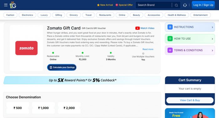 Zomato Gift Card for Food Delivery & Dining