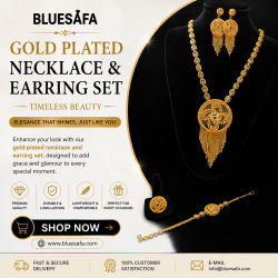 Blue Safa Gold Plated Necklace and Earring Set