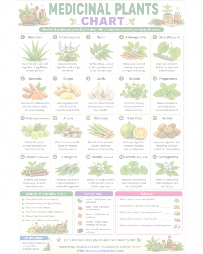 medicinal plants chart with names