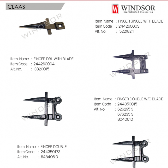 Windsor Harvester Finger Catalogue – Buy Genuine Parts Online